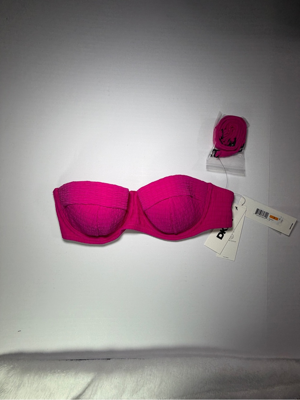 DKNY Hot Pink Textured Strapless Bikini Top with Detachable Straps